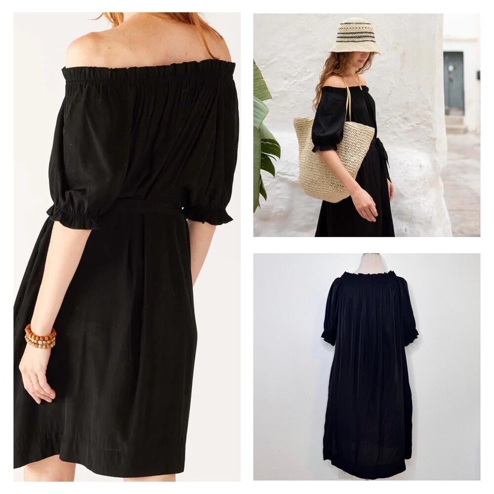 Mersea‎ Womens Ibiza Shift Dress Size S Black On or Off Shoulder Ruffle Resort